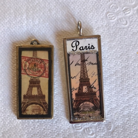 Set of 4 pendants for jewelry making 2 of the Eiffel tower of Paris and 2 crowns - Picture 8 of 14